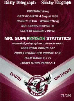 2010 Daily Telegraph NRL #72 David Williams Back